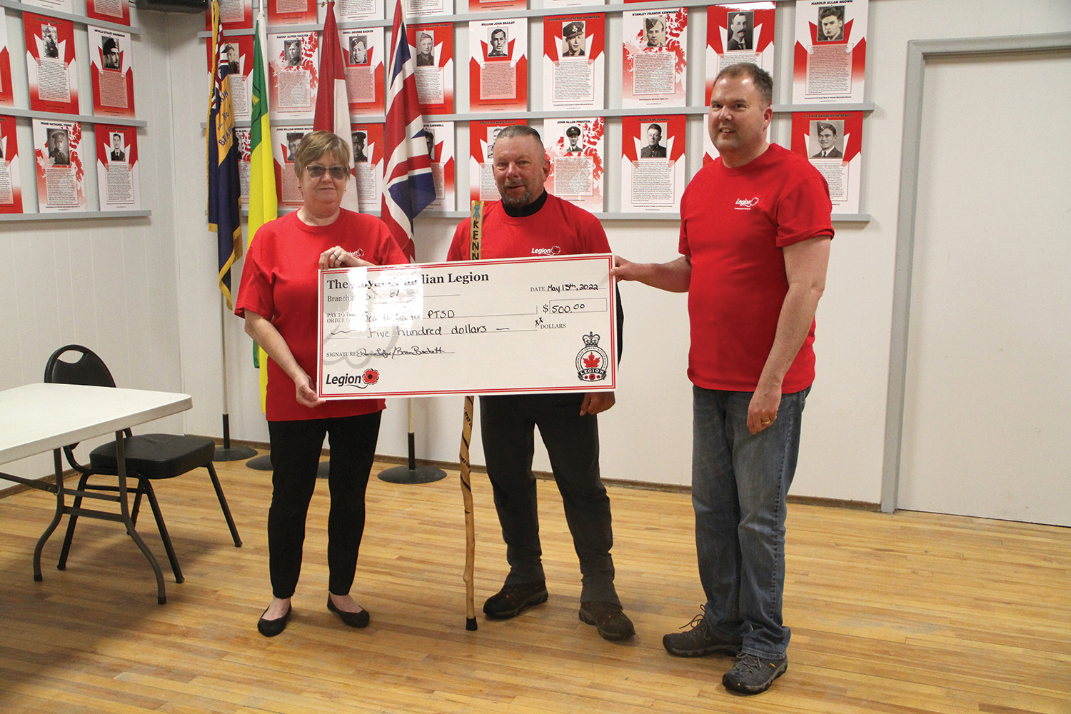 Moosomin Legion donated $500 to his fundraiser, Sea to Sea for PTSD. Moosomin Kinettes also contributed to Kennedys stay in town.></a><p class=